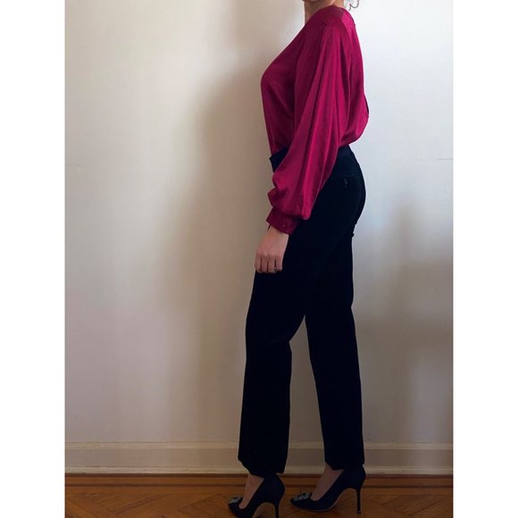 Theory - Black Velvet Low Rise Wide Leg Trousers (XS-S) - Picture 3 of 8